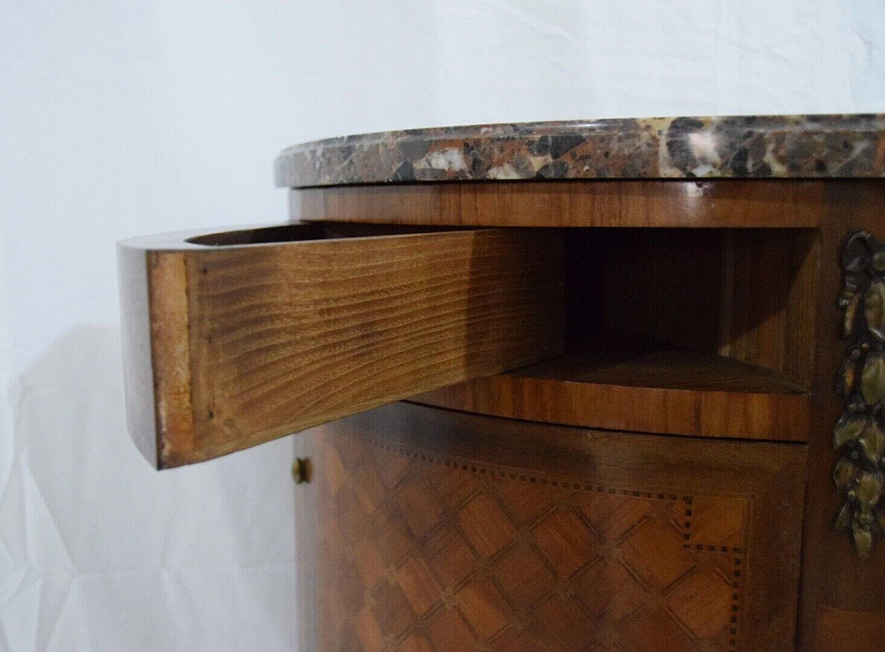 Comò stile Luigi XVI in legno intarsiato e marmo Saint Jean Fleury, fine '800 4
