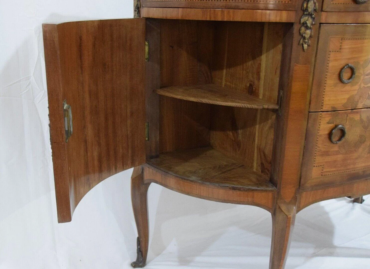 Comò stile Luigi XVI in legno intarsiato e marmo Saint Jean Fleury, fine '800 5