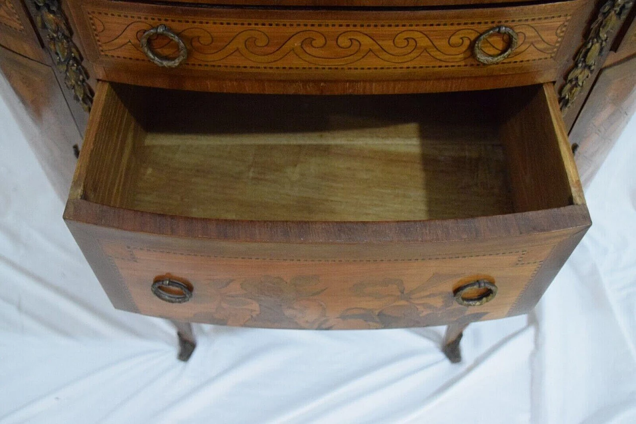Comò stile Luigi XVI in legno intarsiato e marmo Saint Jean Fleury, fine '800 9