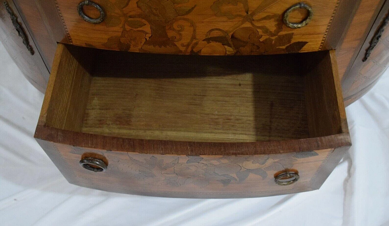 Comò stile Luigi XVI in legno intarsiato e marmo Saint Jean Fleury, fine '800 11