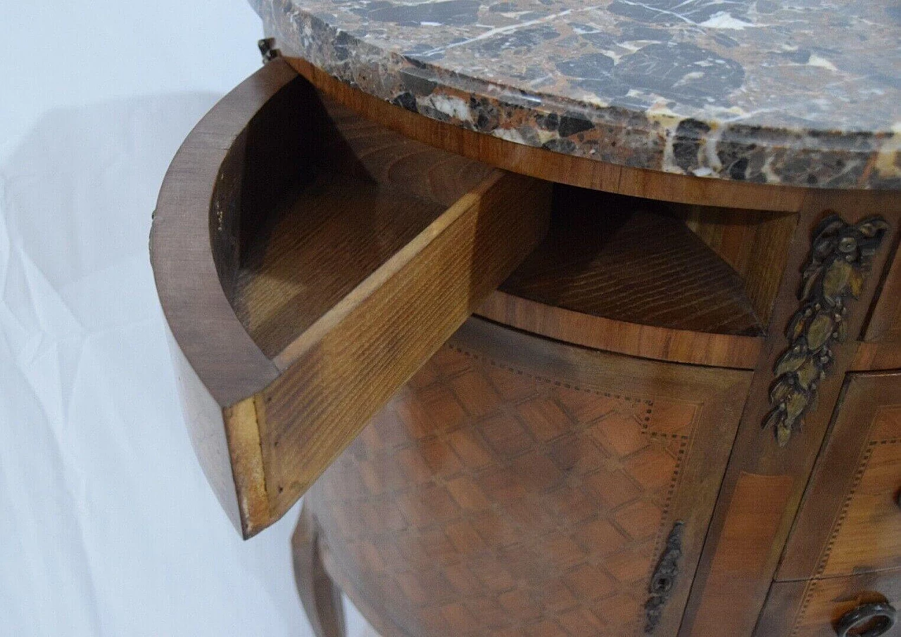 Comò stile Luigi XVI in legno intarsiato e marmo Saint Jean Fleury, fine '800 12