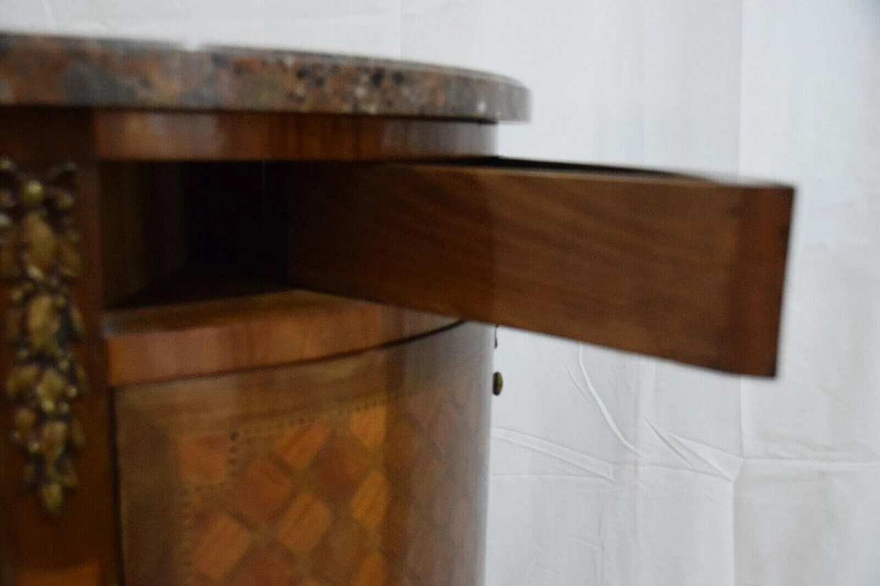 Comò stile Luigi XVI in legno intarsiato e marmo Saint Jean Fleury, fine '800 15