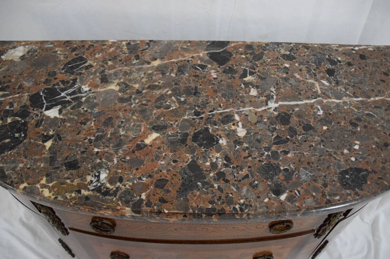 Comò stile Luigi XVI in legno intarsiato e marmo Saint Jean Fleury, fine '800 18