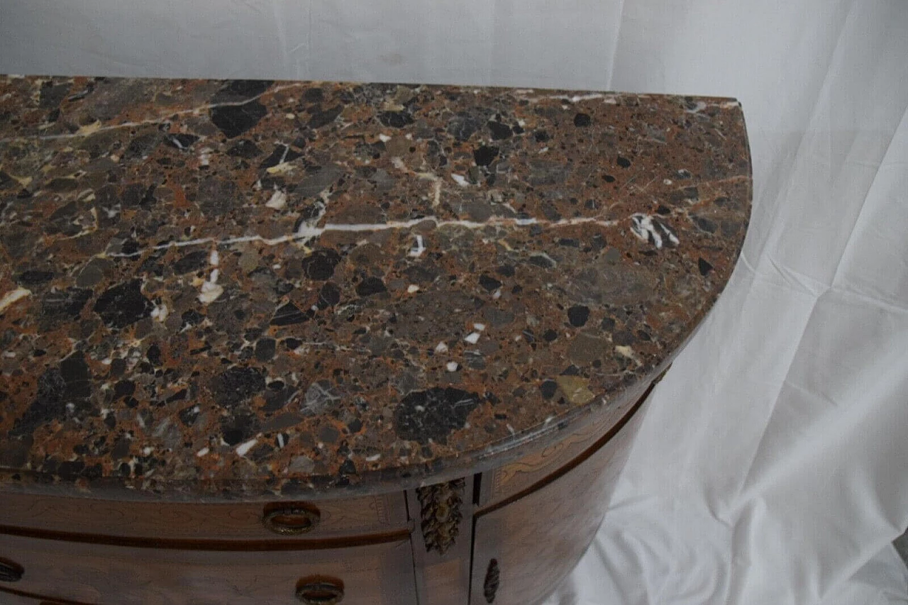 Comò stile Luigi XVI in legno intarsiato e marmo Saint Jean Fleury, fine '800 19