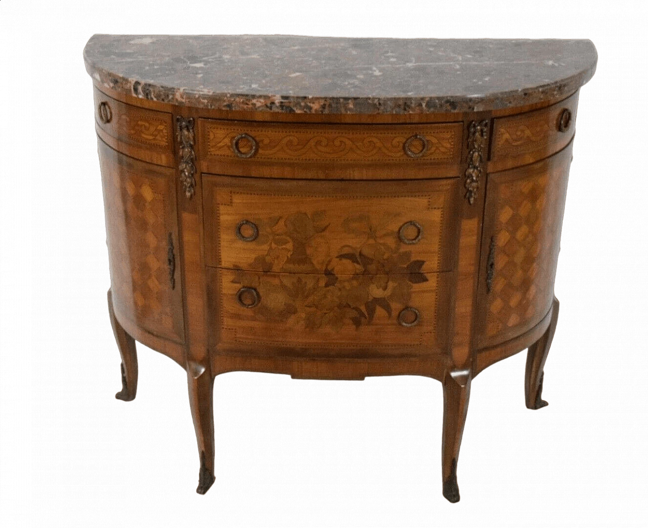 Comò stile Luigi XVI in legno intarsiato e marmo Saint Jean Fleury, fine '800 24