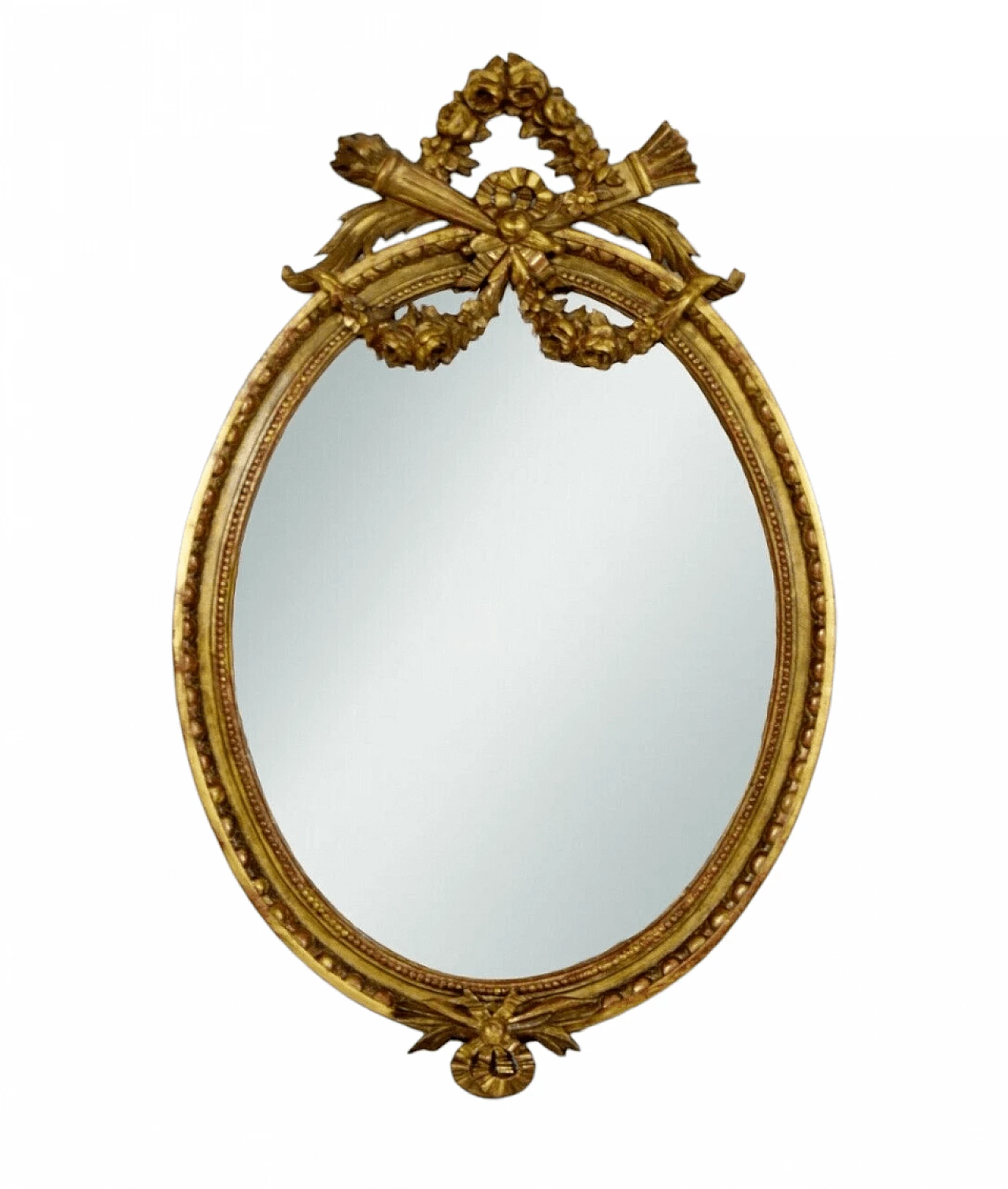 Louis XVI style oval carved and gilded wood mirror, 19th century 6
