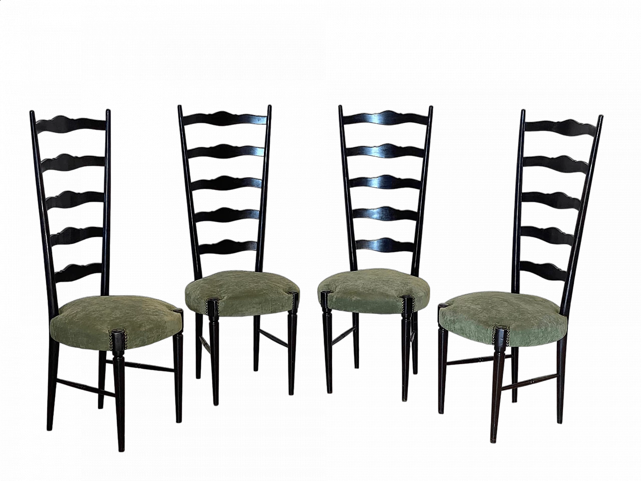 4 Black lacquered wooden chairs, 1960s 11