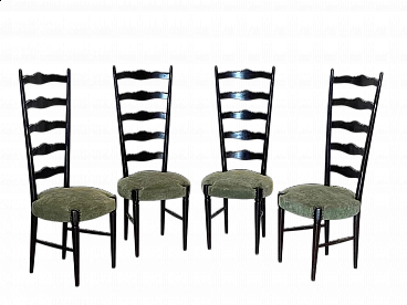 4 Black lacquered wooden chairs, 1960s