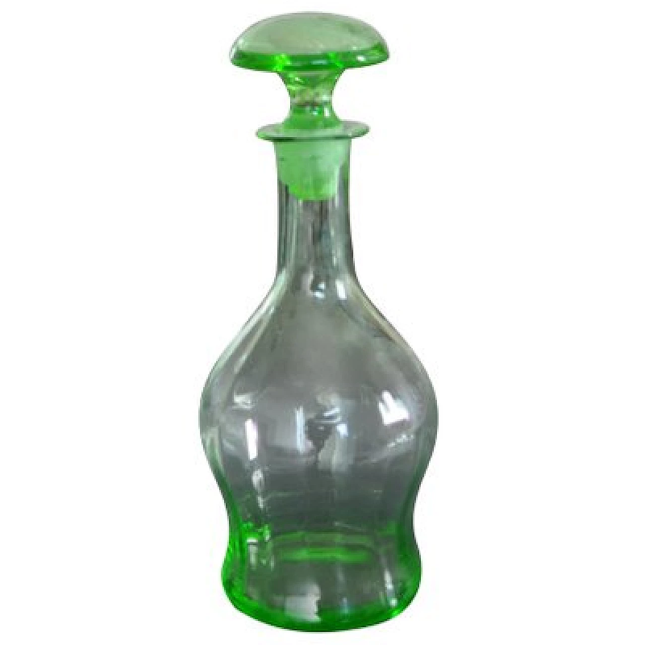 Decanter per liquore Art Déco cecoslovacco in vetro verde, anni '30 1