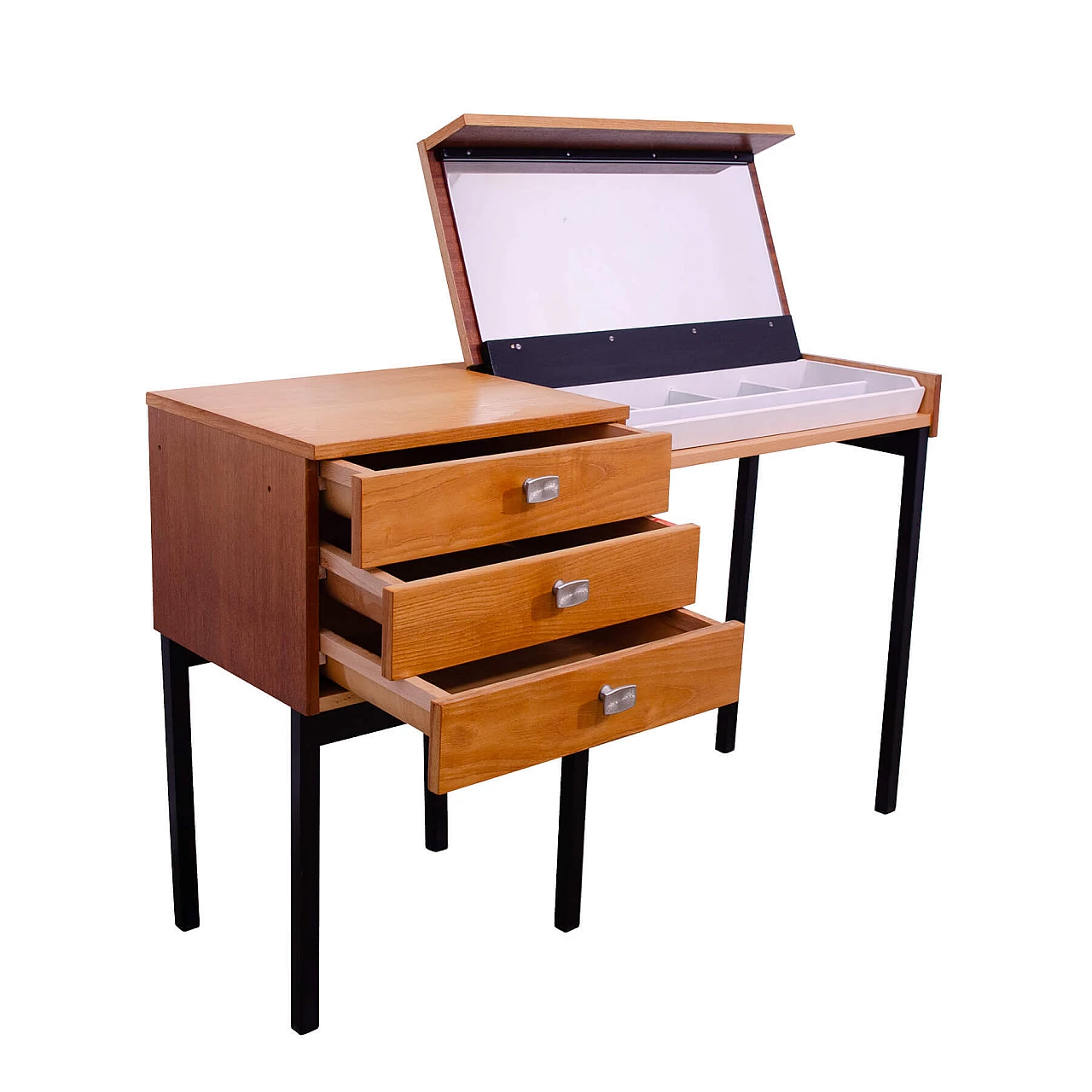 Ash, maple and plywood dressing table with iron legs by ÚP Závody, 1970s 1