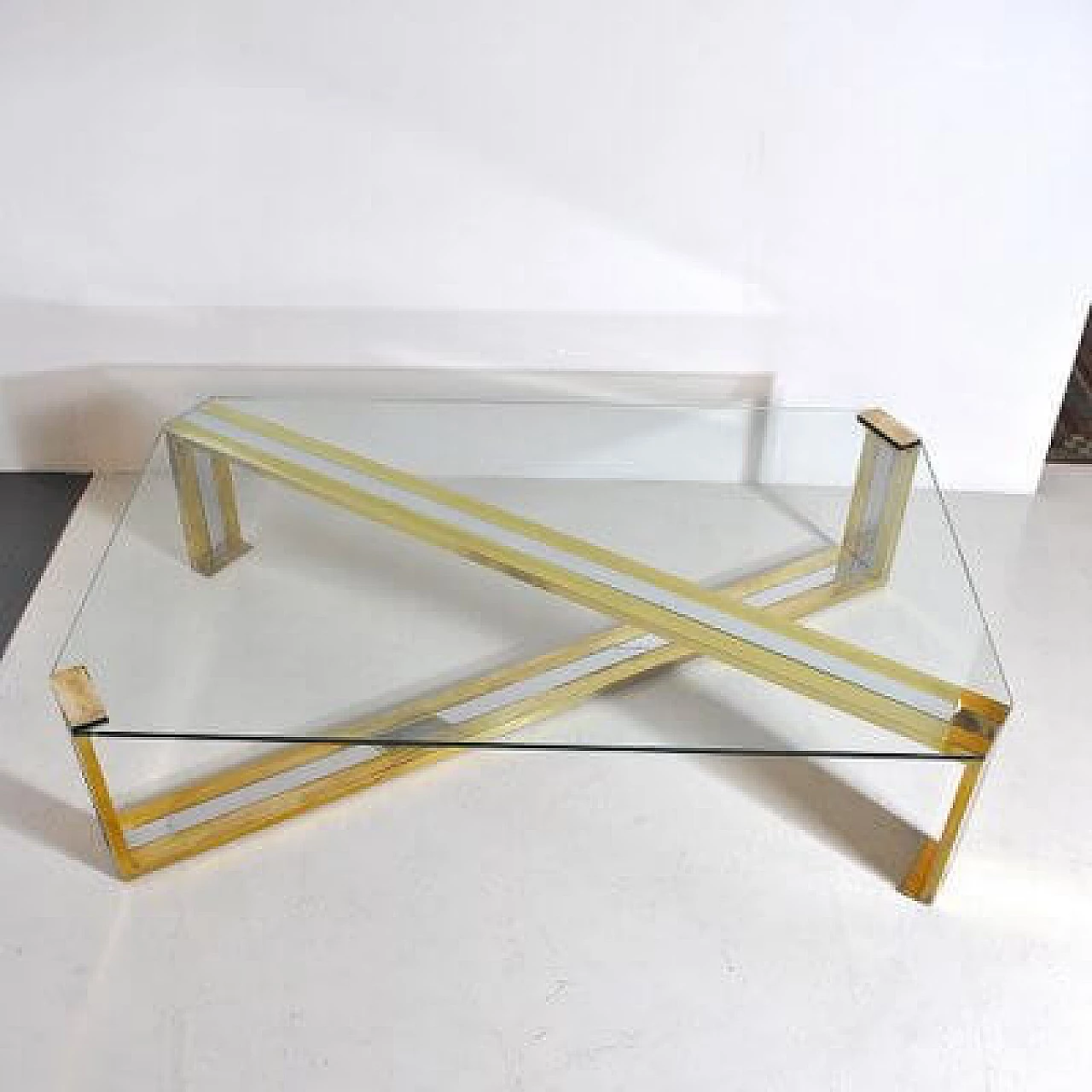 Steel, brass and glass coffee table, 1970s 2