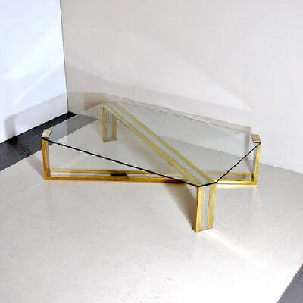 Steel, brass and glass coffee table, 1970s 3