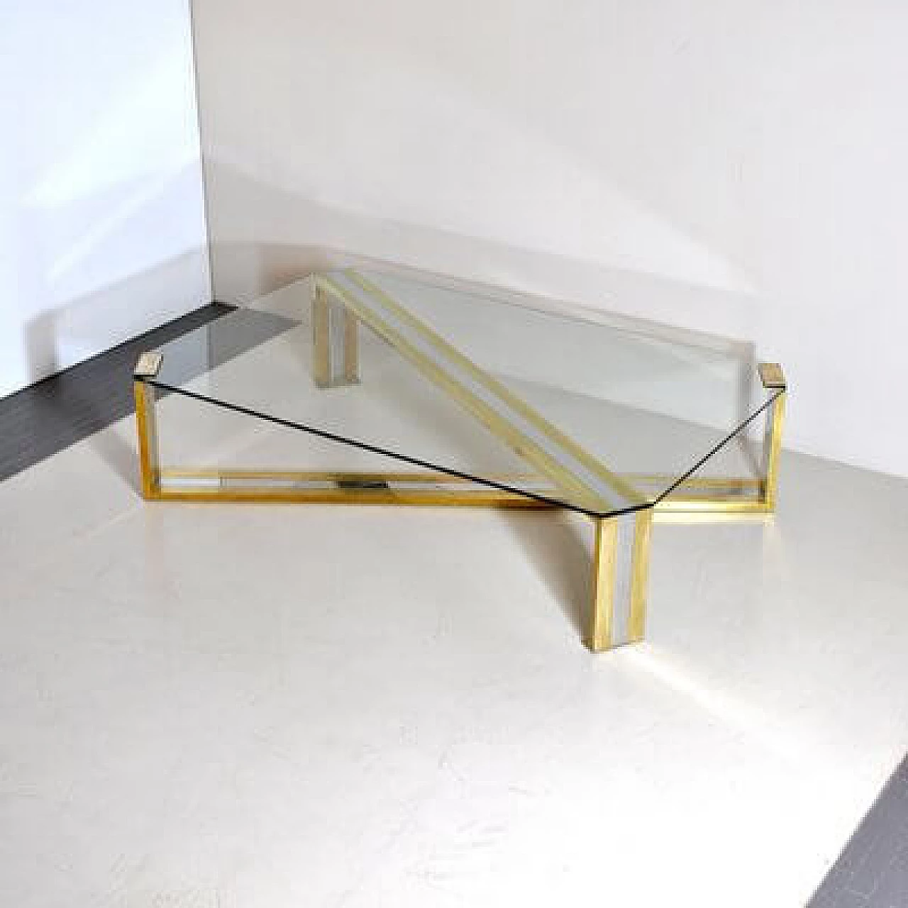 Steel, brass and glass coffee table, 1970s 4
