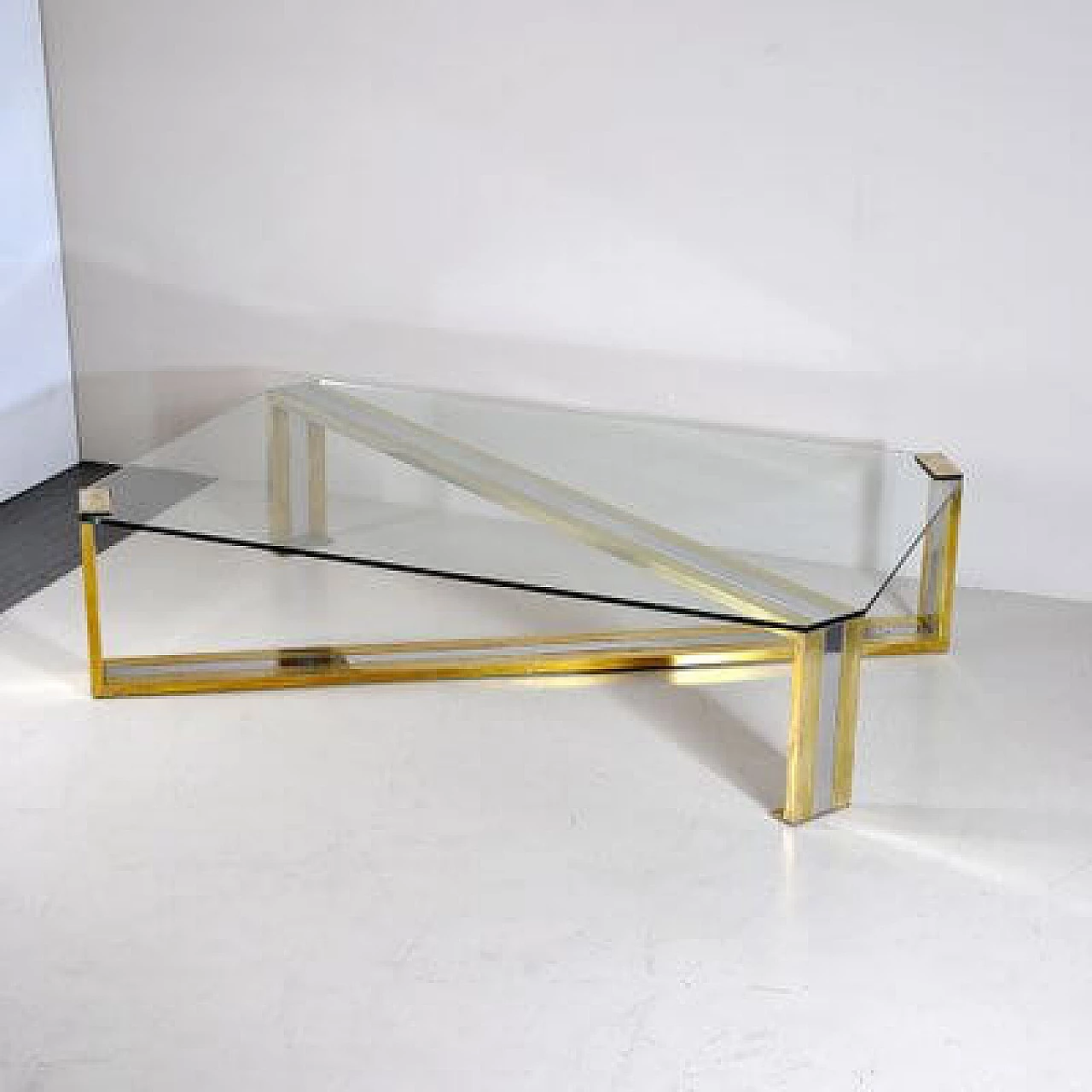 Steel, brass and glass coffee table, 1970s 5