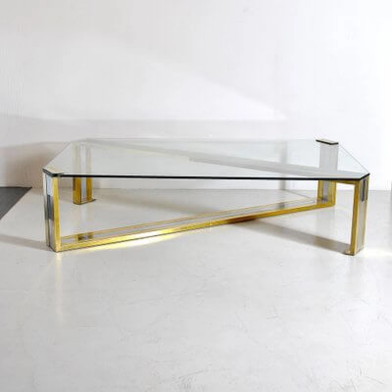 Steel, brass and glass coffee table, 1970s 6