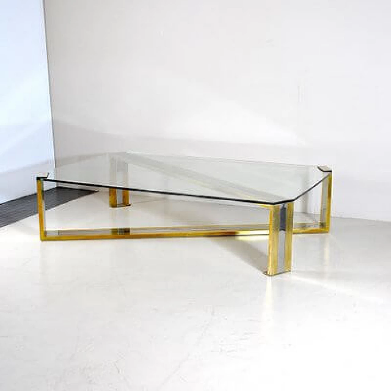 Steel, brass and glass coffee table, 1970s 7