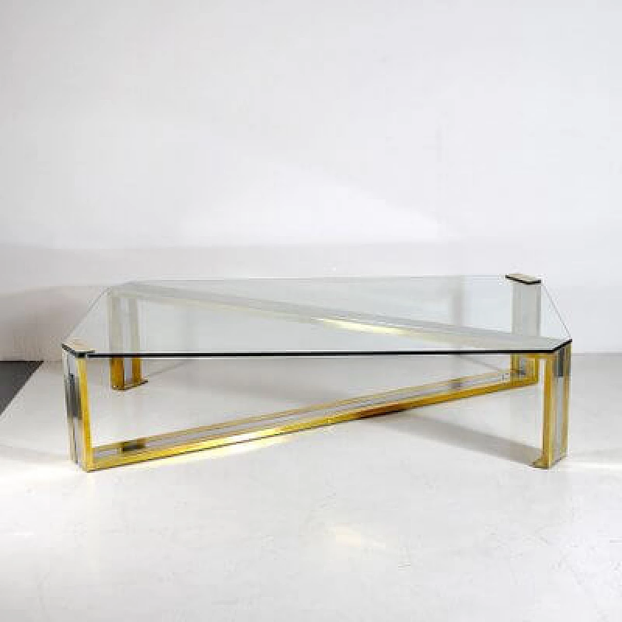 Steel, brass and glass coffee table, 1970s 9