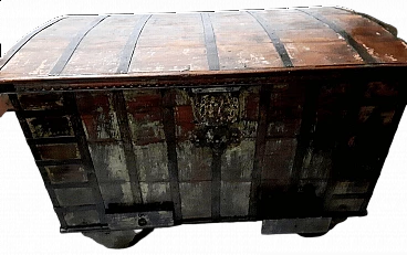Indian wooden and metal-bound chest with wheels, 19th century