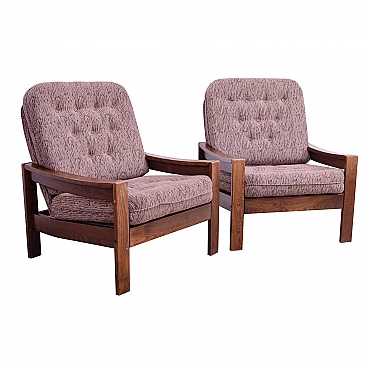 Pair of Czechoslovakian beech and fabric armchairs, 1980s