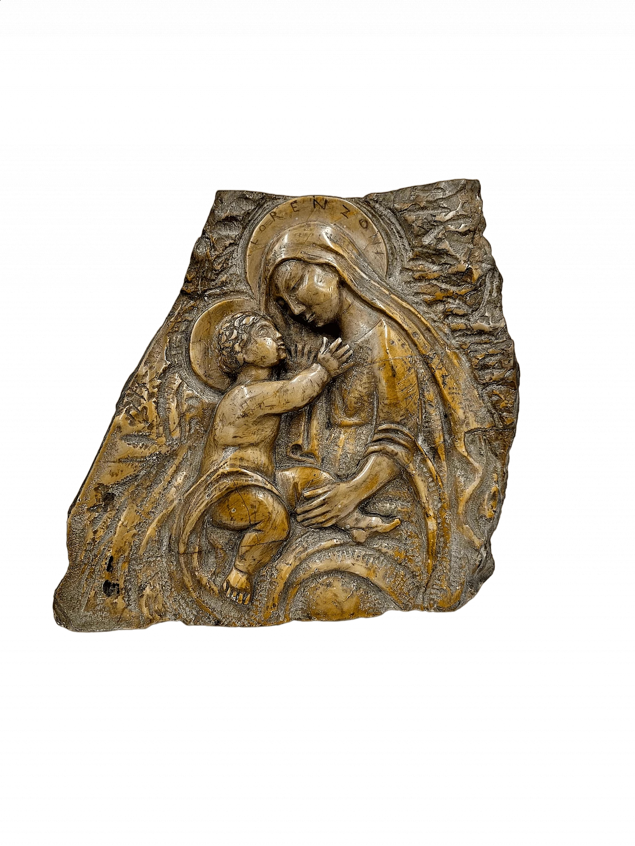 Pietro Lorenzoni, Madonna con Bambino, bassorilievo in marmo, fine '800 13
