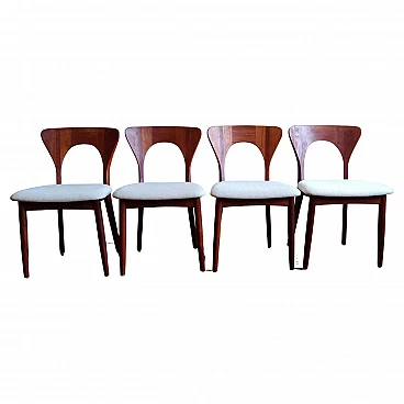 4 Danish Peter teak and fabric chairs by Niels Koefoed for Koefoeds Hornslet, 1950s