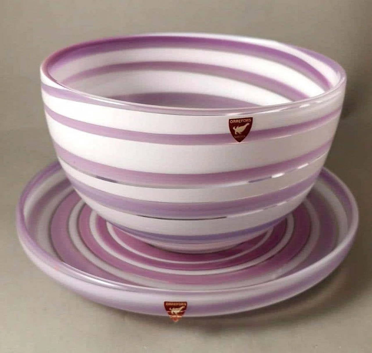 Ciotola e piatto in cristallo colorato di Orrefors Sweden, anni '90 1