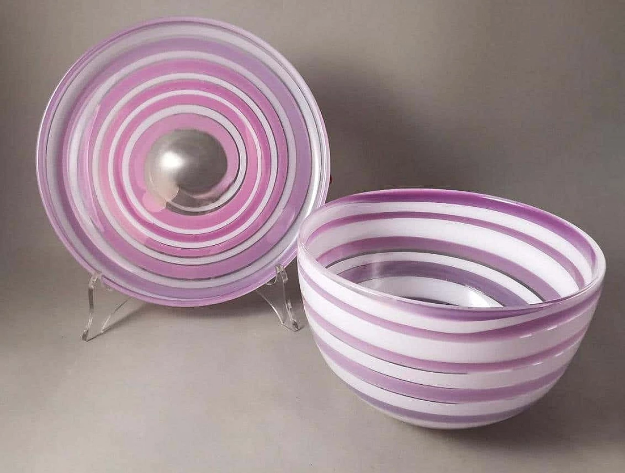 Ciotola e piatto in cristallo colorato di Orrefors Sweden, anni '90 2