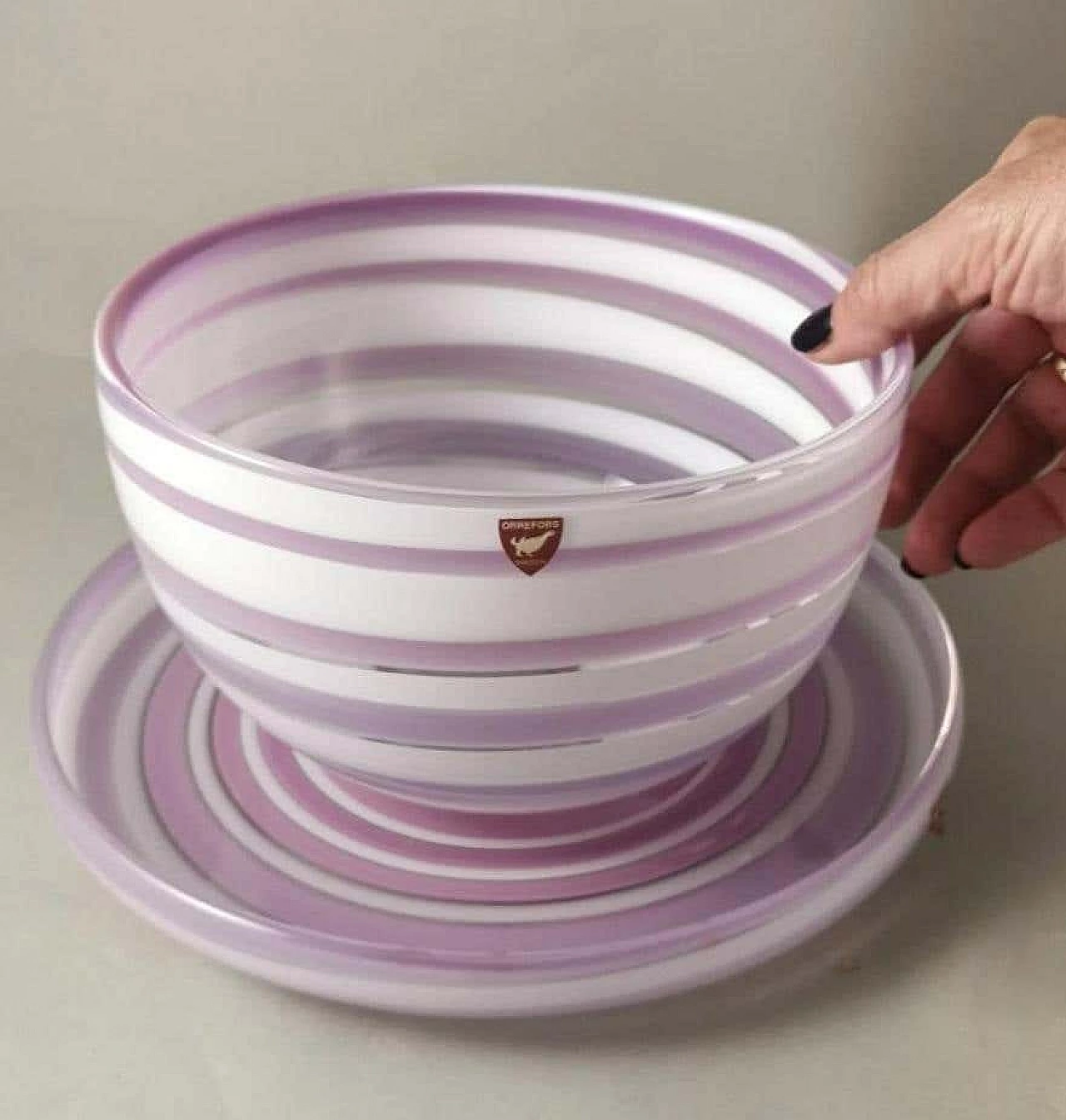 Ciotola e piatto in cristallo colorato di Orrefors Sweden, anni '90 14