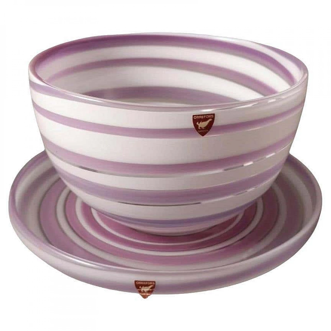 Ciotola e piatto in cristallo colorato di Orrefors Sweden, anni '90 17