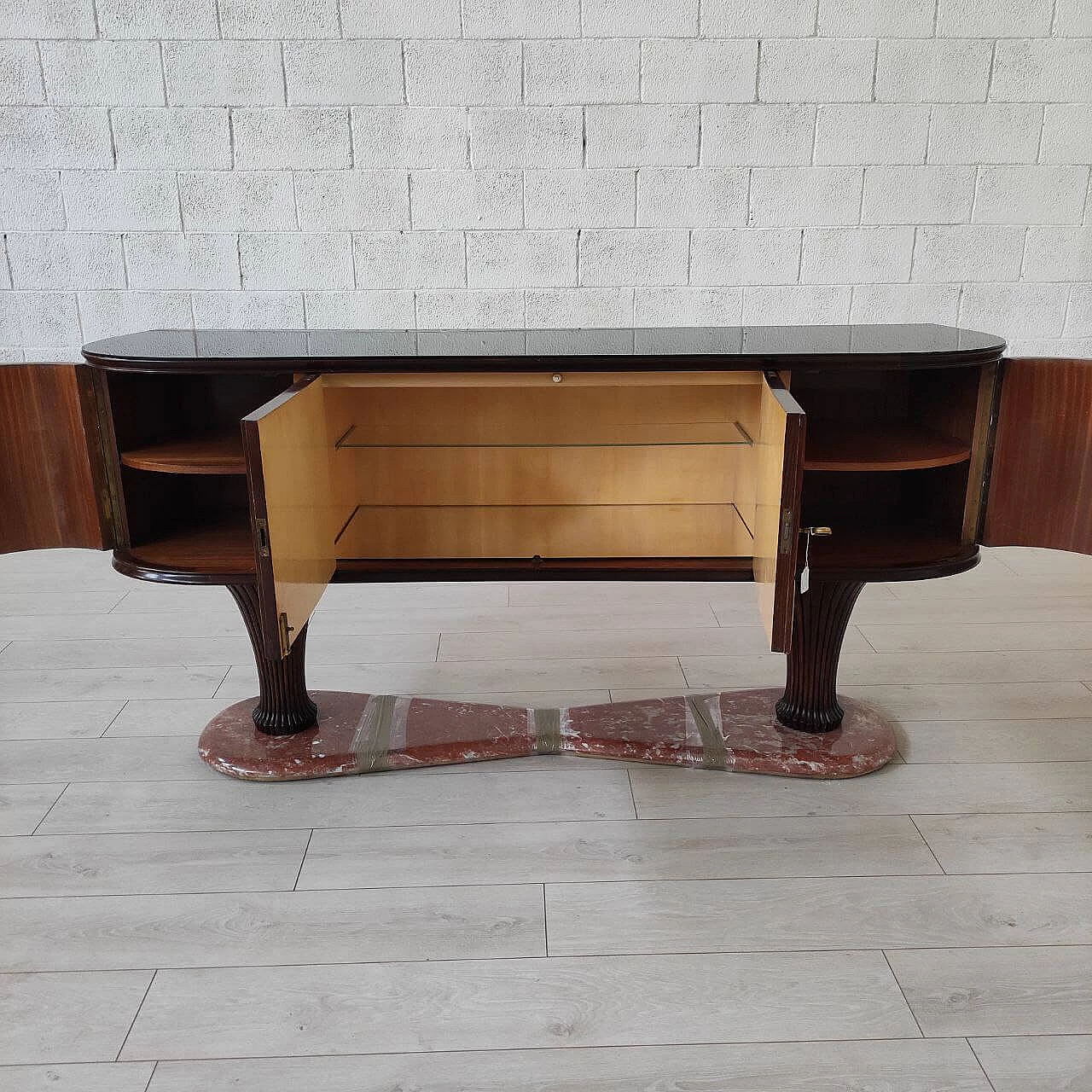 Credenza in legno con base in marmo rosso Francia di Vittorio Dassi, anni '50 11