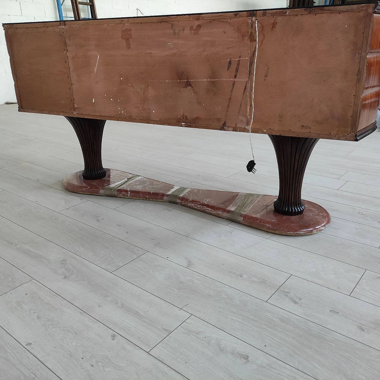 Wooden sideboard with France red marble base by Vittorio Dassi, 1950s 14