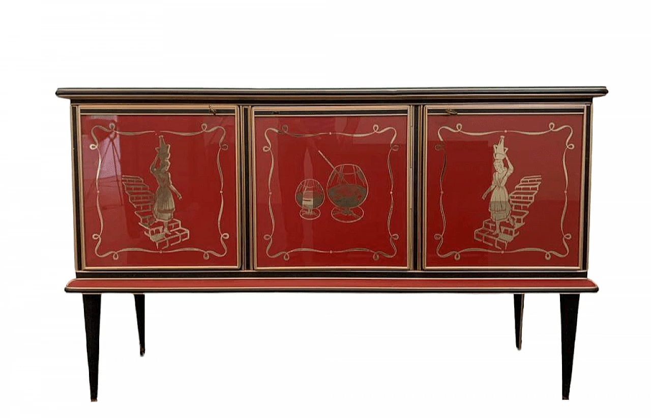 Metal, leatherette and glass sideboard by Umberto Mascagni, 1950s 11