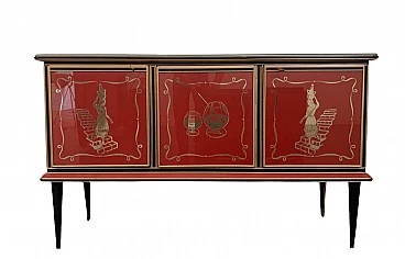 Metal, leatherette and glass sideboard by Umberto Mascagni, 1950s