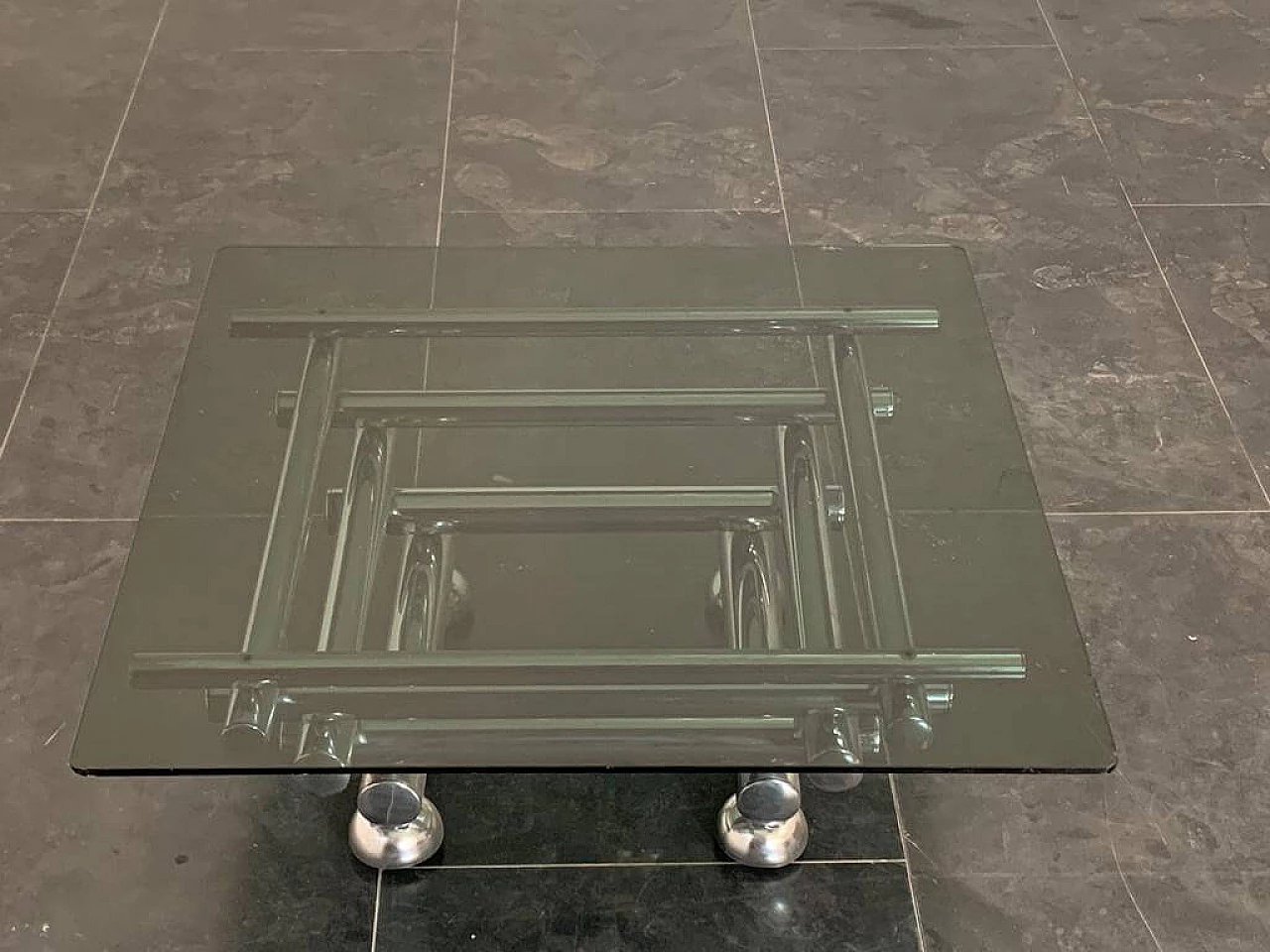Steel and smoked glass coffee table, 1970s 4