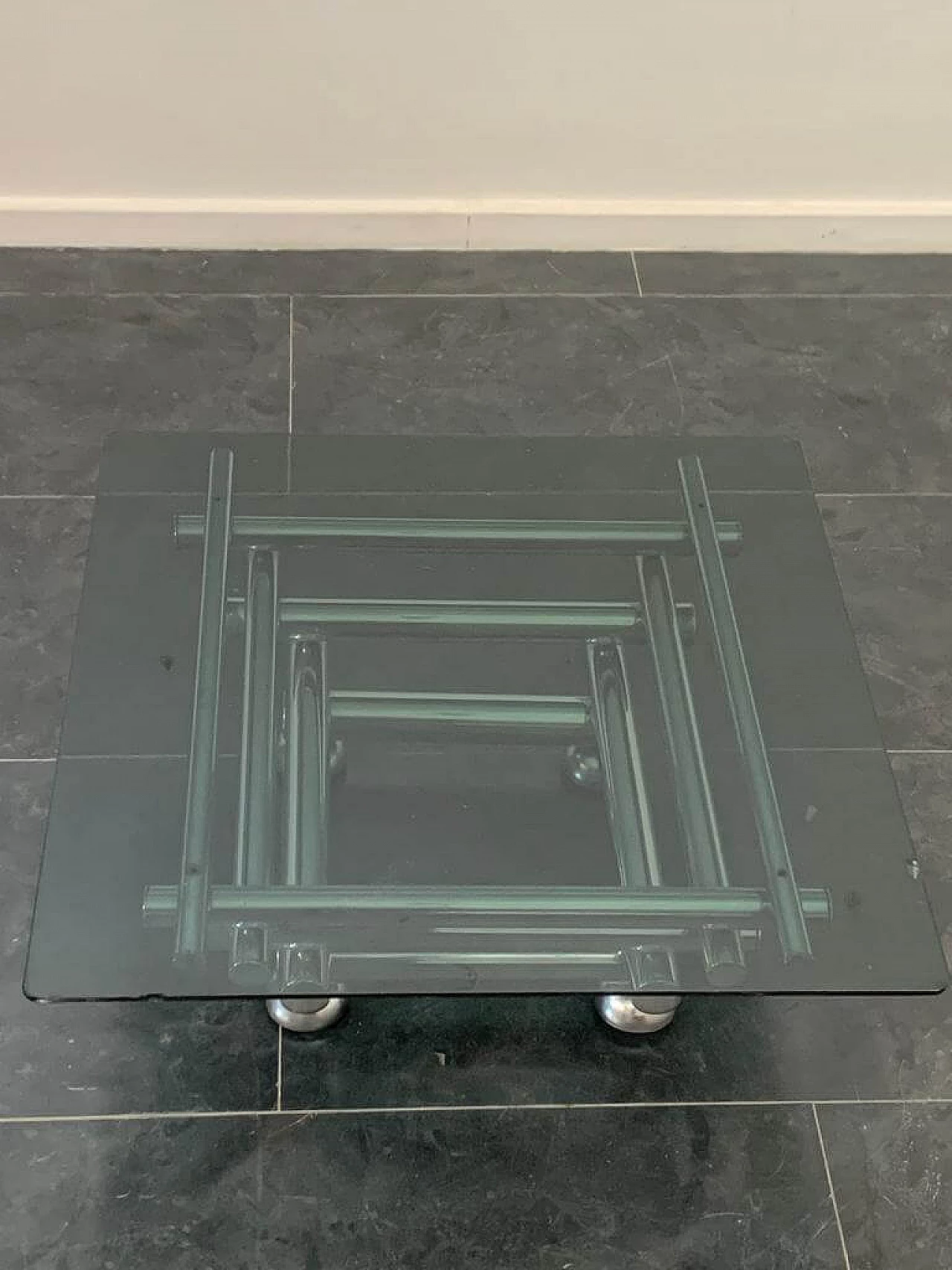 Steel and smoked glass coffee table, 1970s 5