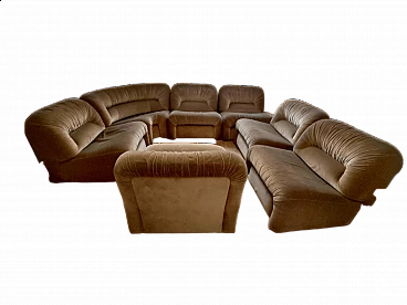 Seven-piece brown velvet sofa by Lev & Lev, 1970s