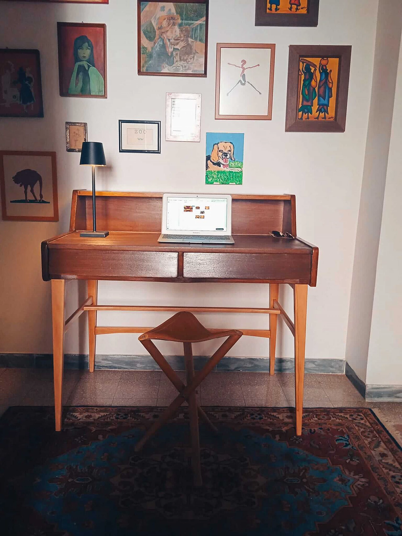 Wood writing desk with drawers, 1960s 1