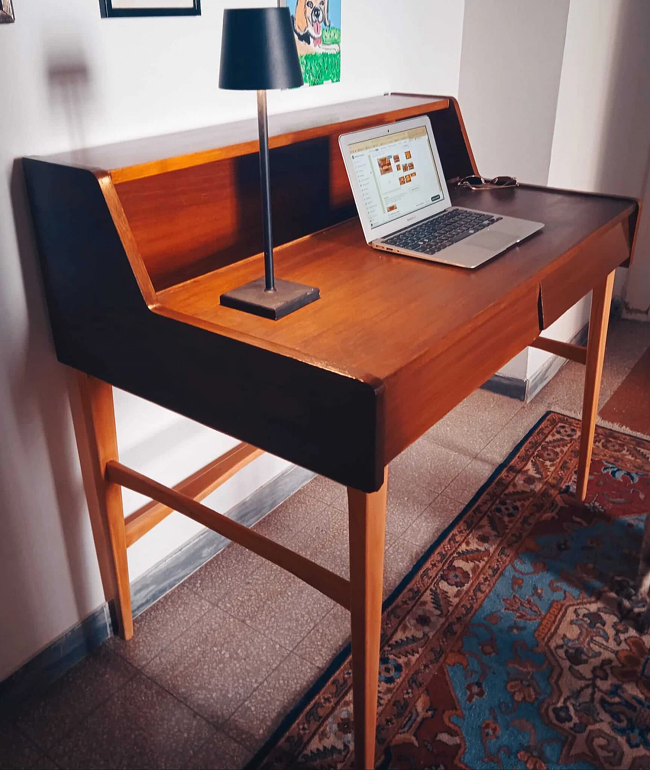 Wood writing desk with drawers, 1960s 2
