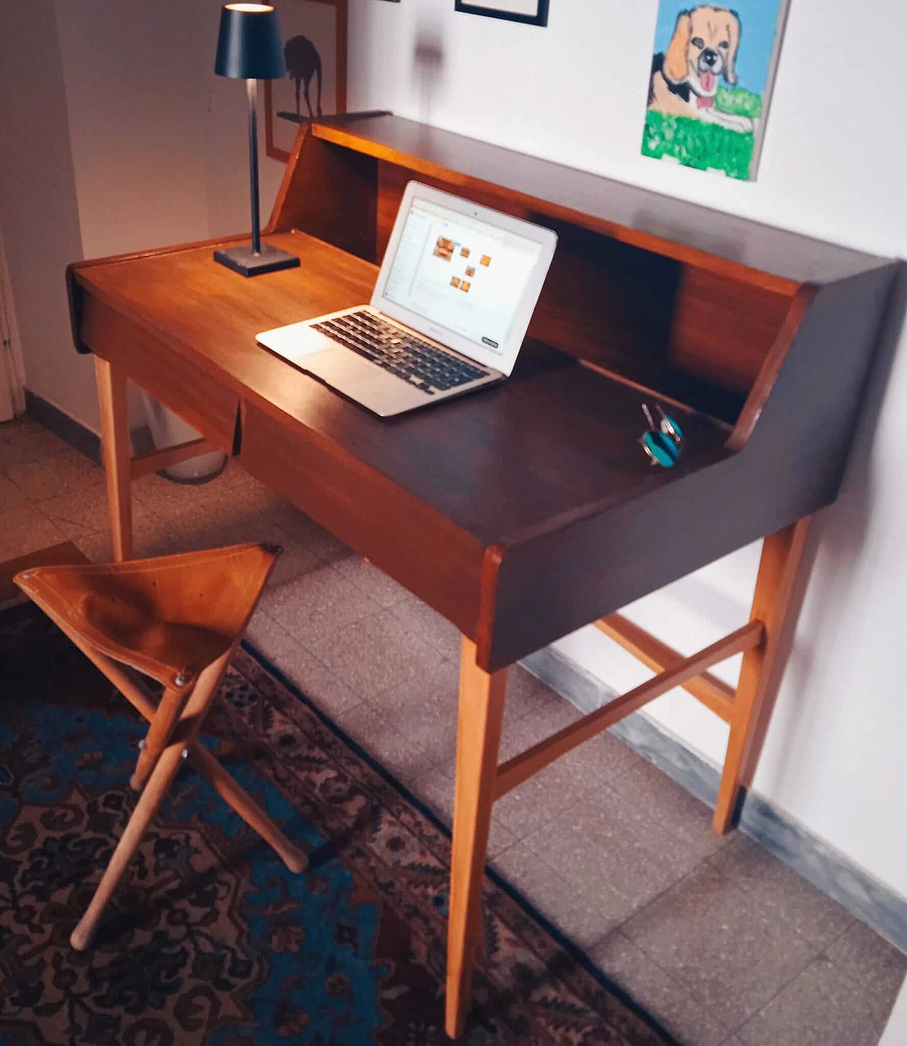 Wood writing desk with drawers, 1960s 3