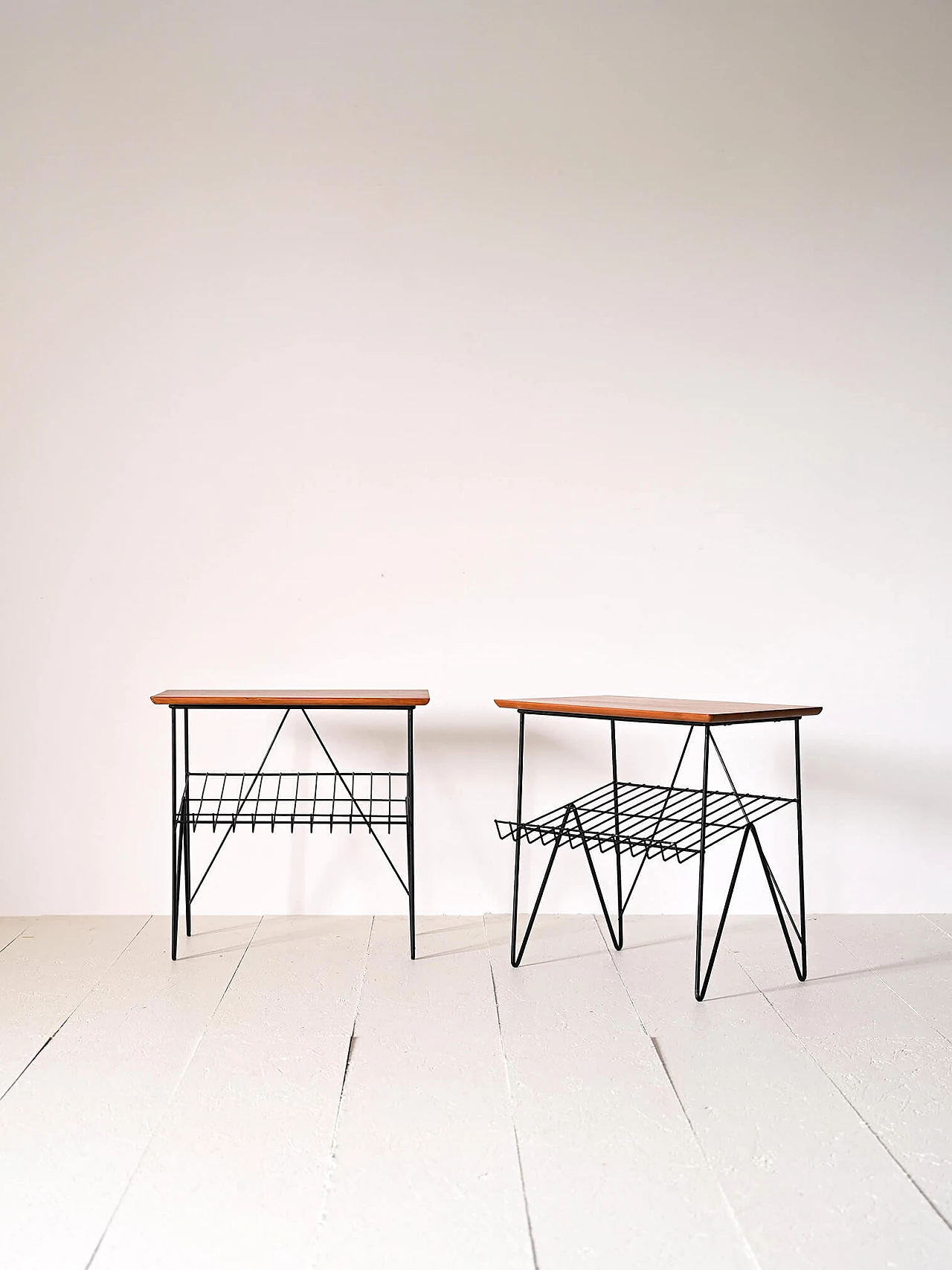 Pair of Swedish black metal and teak coffee tables, 1960s 2