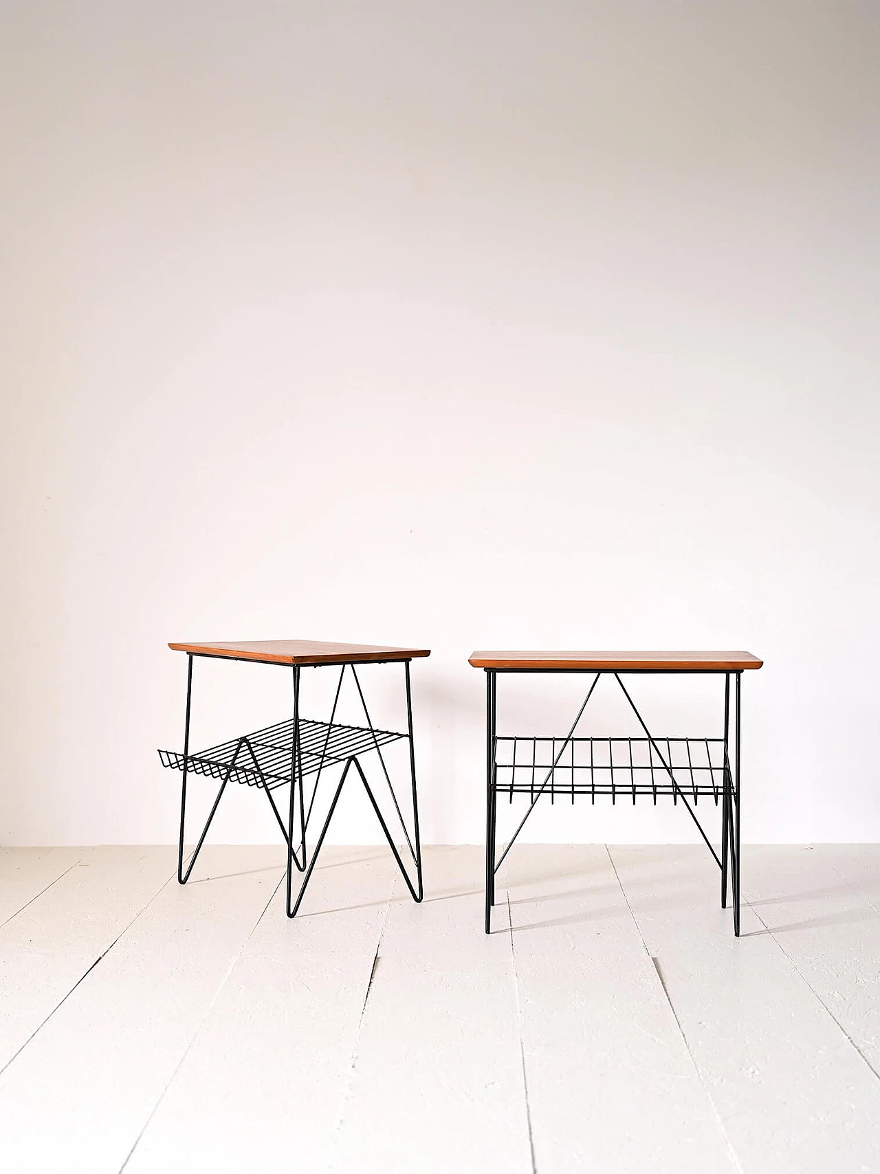 Pair of Swedish black metal and teak coffee tables, 1960s 3