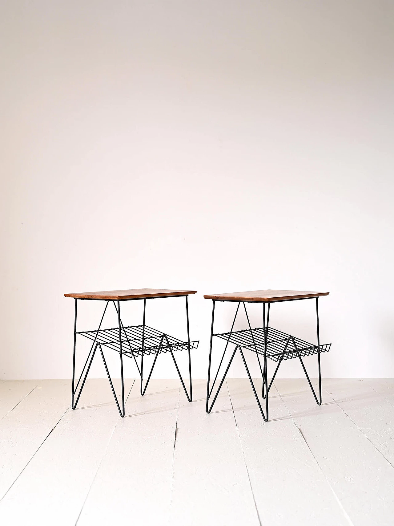 Pair of Swedish black metal and teak coffee tables, 1960s 4