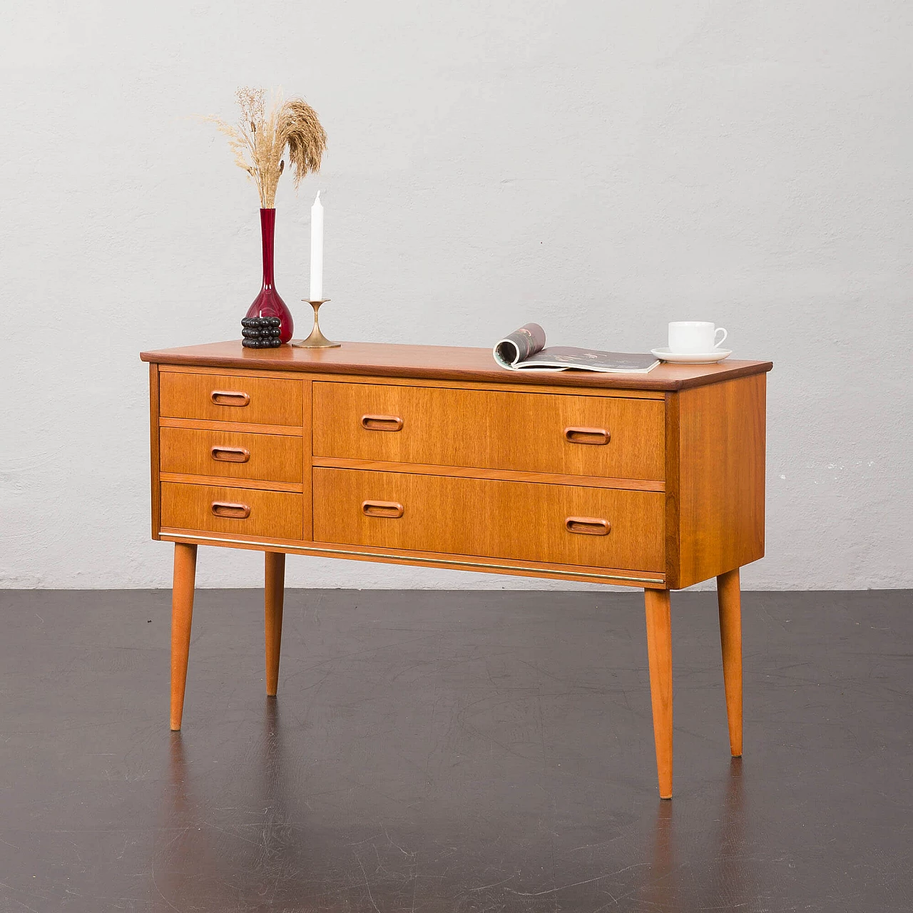 Danish teak chest of drawers with five drawers, 1950s 1