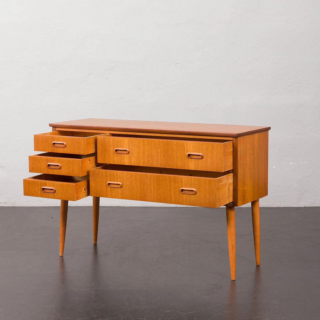 Danish teak chest of drawers with five drawers, 1950s 3