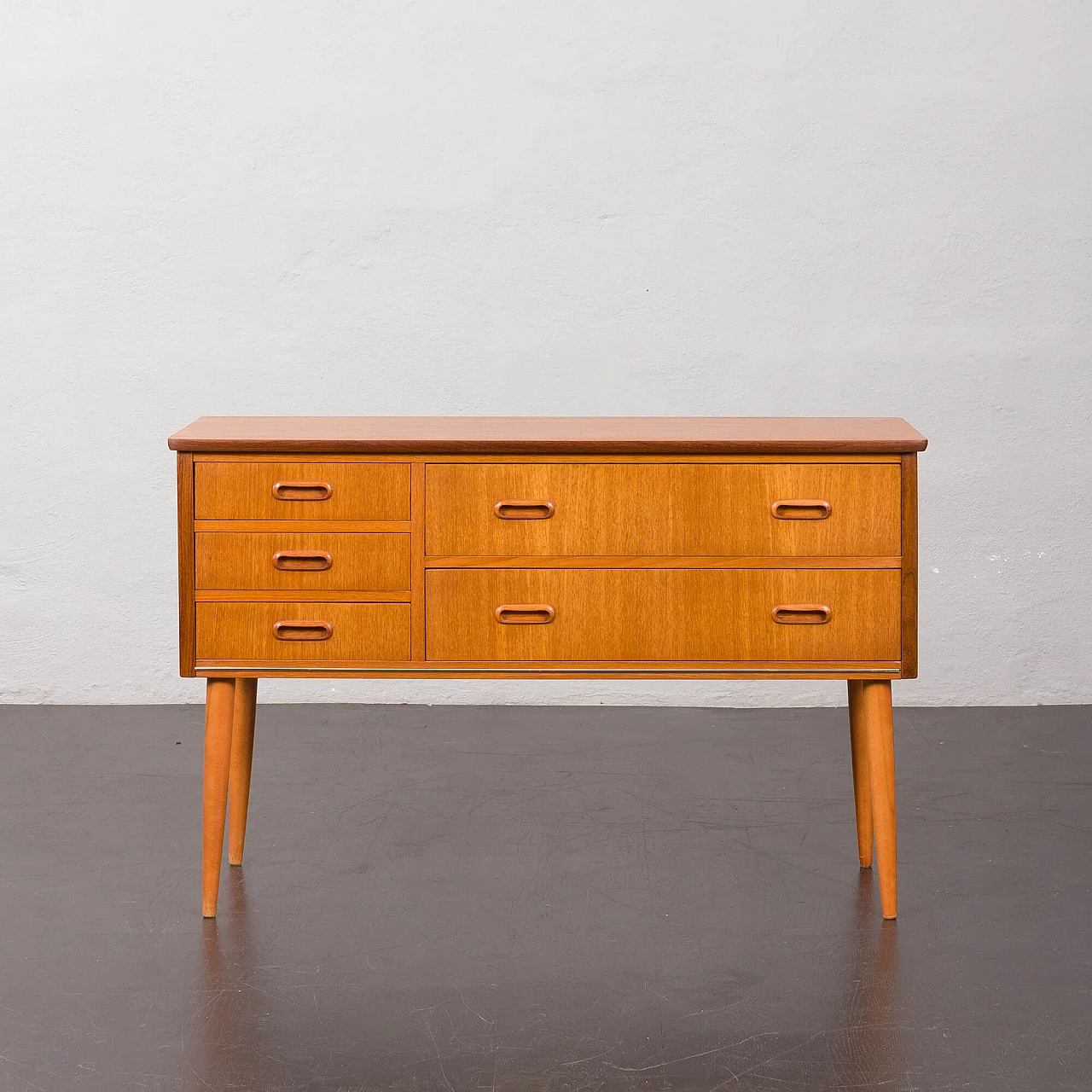 Danish teak chest of drawers with five drawers, 1950s 4