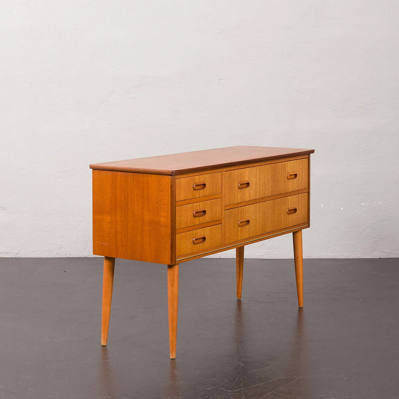 Danish teak chest of drawers with five drawers, 1950s 5