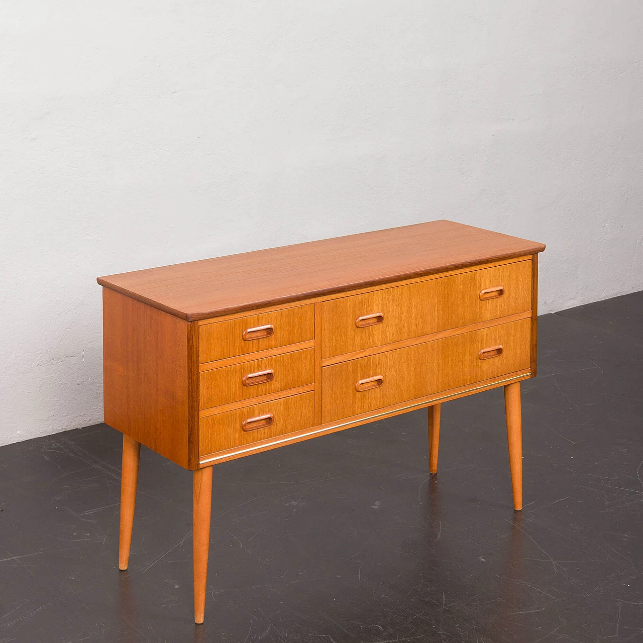 Danish teak chest of drawers with five drawers, 1950s 6