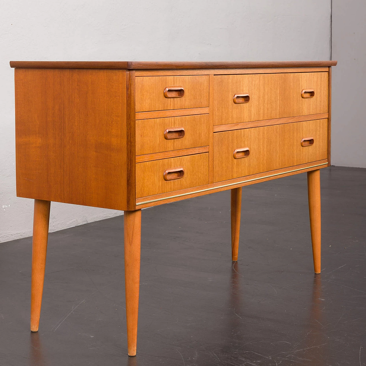 Danish teak chest of drawers with five drawers, 1950s 7