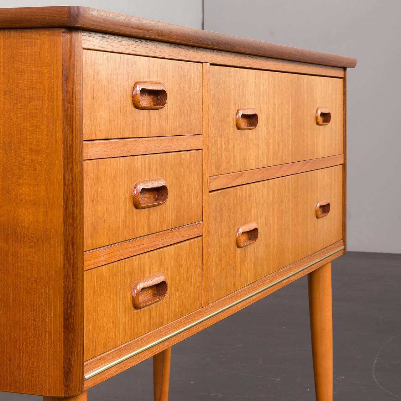 Danish teak chest of drawers with five drawers, 1950s 9