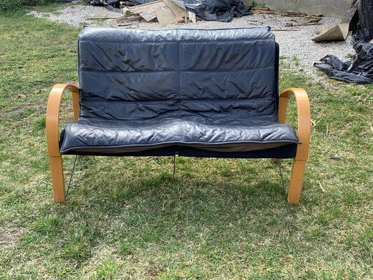 Wood and leather sofa by Tord Bjorklund for Ikea, 1980s 1